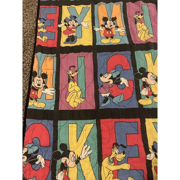VTG 80s/90s Mickey Mouse Pluto Disney Baby Quilted Blanket Black 53x41” - Picture 4 of 6